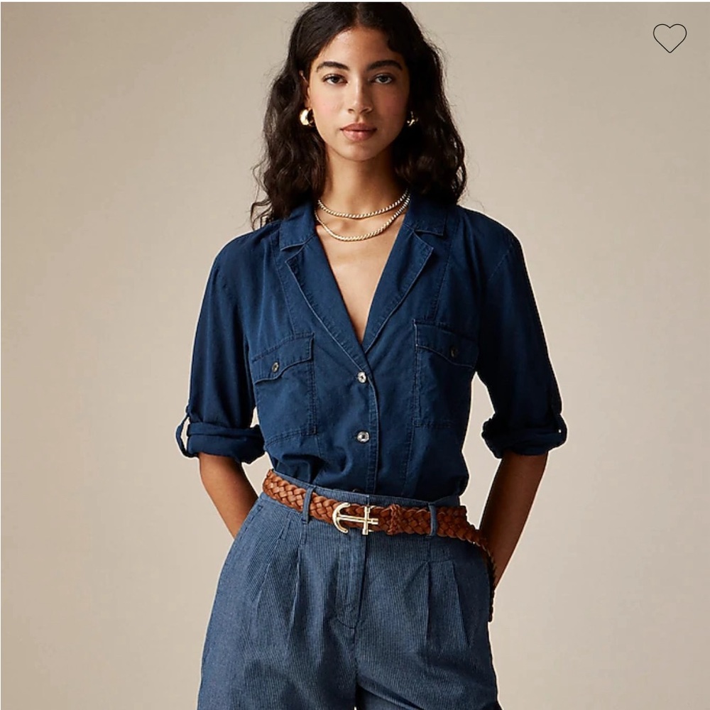 J. Crew Camp-collar shirt in indigo cotton voile. Size 4. NWT